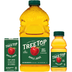 A group of Tree Top Apple Juice bottles