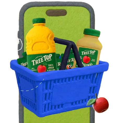A shopping basket filled with Tree Top products.