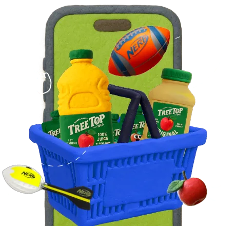 A shopping basket filled with Tree Top products.