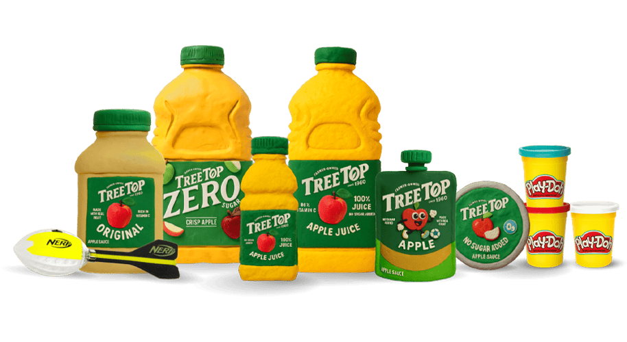 Treetop product grouping with a variety of apple sauce and juice products.